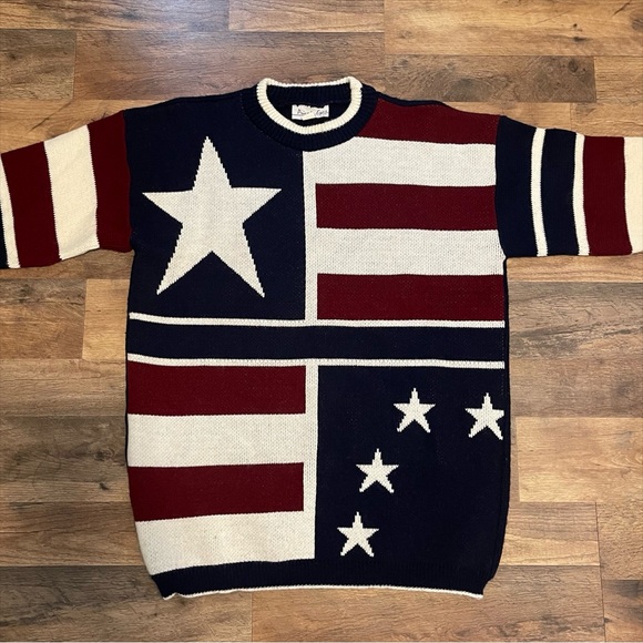 Vintage 90s | Americana Stars & Stripes Knit Crewneck Pullover Sweater - Picture 3 of 7